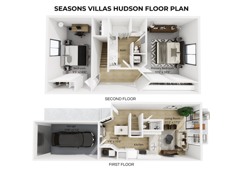 Floor plan for 2 beds, 1.5 baths, 1160 sqft